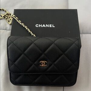 Black Quilted Crossbody Bag with Gold Accents